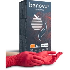 Перчатки Benovy, 100 шт (50) пар, S, Нитрил, красный