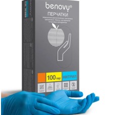 Перчатки Benovy (100 штук) 50 пар, L, Нитрил, голубой